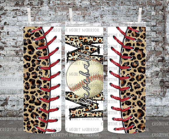 Baseball Mom with Laces Leopard 20 oz Stainless Steel Sublimated Tumbler