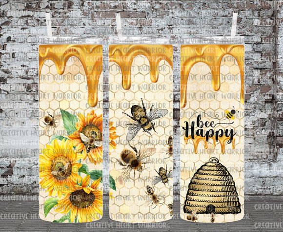 Bee Happy 20 oz Stainless Steel Sublimated Tumbler