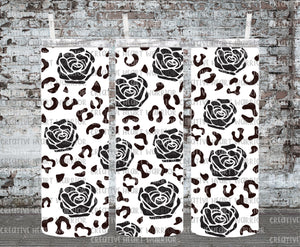 Black and White Peony with Leopard 20 oz Stainless Steel Sublimated Tumbler