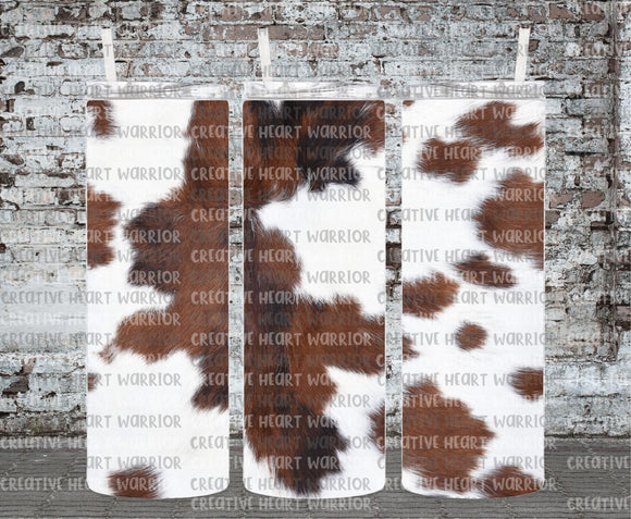 Brown and White Realistic Cowhide 20 oz Stainless Steel Sublimated Tumbler