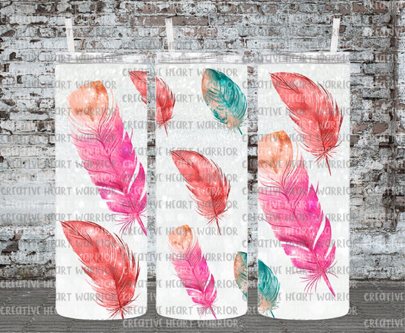 Feathers with Glitter Background 20 oz Stainless Steel Sublimated Tumbler