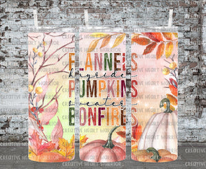 Flannels Hayrides Pumpkins Sweaters Bonfires 1 20 oz Stainless Steel Sublimated Tumbler