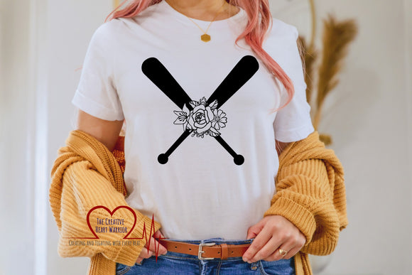 Floral Baseball Bat Adult T-Shirt