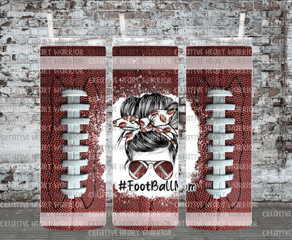 Football Mom Messy Bun Texture 20 oz Stainless Steel Sublimated Tumbler