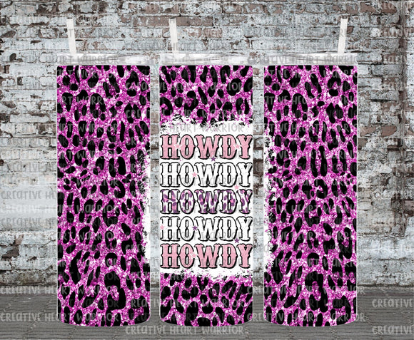 Howdy Purple Leopard Glitter 20 oz Stainless Steel Sublimated Tumbler