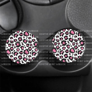 Leopard White and Pink Car Coaster