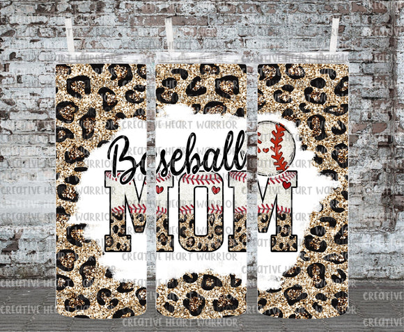 Leopard Glitter Baseball Mom 20 oz Stainless Steel Sublimated Tumbler