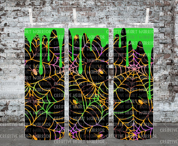 Orange and Green Spider Web Slime Drip 20 oz Stainless Steel Sublimated Tumbler