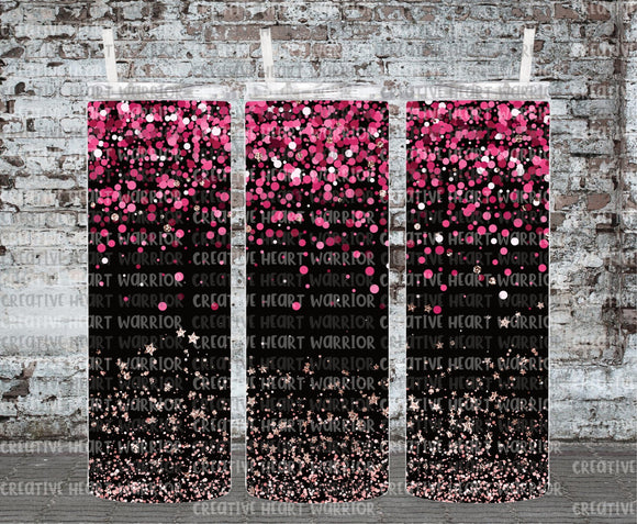 Pink Glitter Black Background 20 oz Stainless Steel Sublimated Tumbler