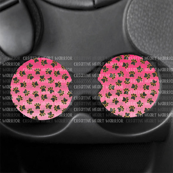Pink Paw Print Car Coaster