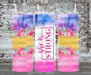 She is Strong Proverbs 31:25 Pink Floral 20 oz Stainless Steel Sublimated Tumbler