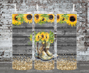 Sunflower Cowboy Boots 20 oz Stainless Steel Sublimated Tumbler