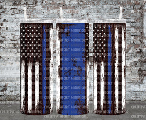 Thin Blue Line Flag Grunge 20 oz Stainless Steel Sublimated Tumbler