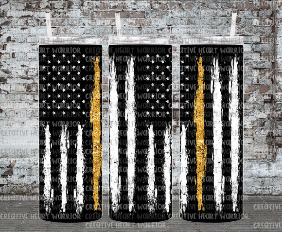 Thin Gold Line Flag Glitter 20 oz Stainless Steel Sublimated Tumbler