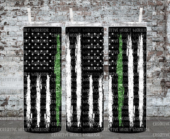 Thin Green Line Flag Glitter 20 oz Stainless Steel Sublimated Tumbler