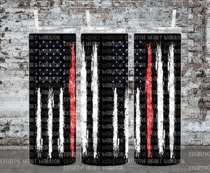 Thin Red Line Flag Glitter 20 oz Stainless Steel Sublimated Tumbler