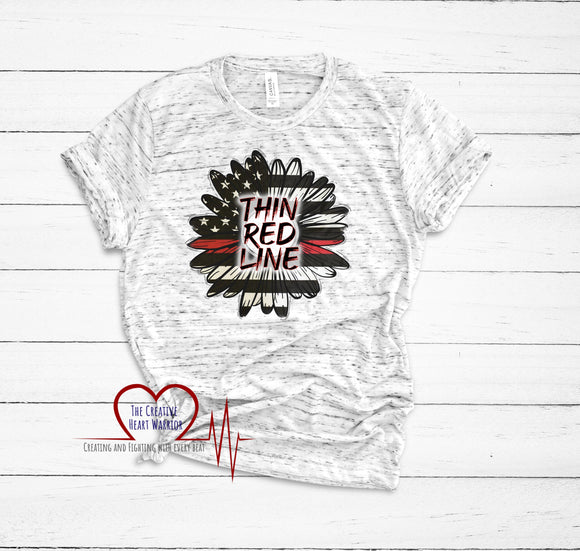 Thin Red Line Sunflower T-Shirt, Firefighter T-Shirt - The Creative Heart Warrior