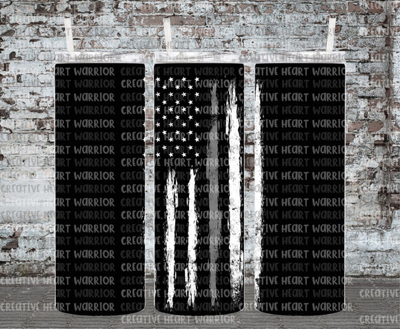 Thin Silver Line Flag Glitter 20 oz Stainless Steel Sublimated Tumbler