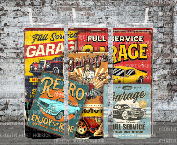 Vintage Car Signs 20 oz Stainless Steel Sublimated Tumbler