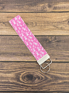 Breast Cancer Awareness Ribbon Faux Leather Key Fob