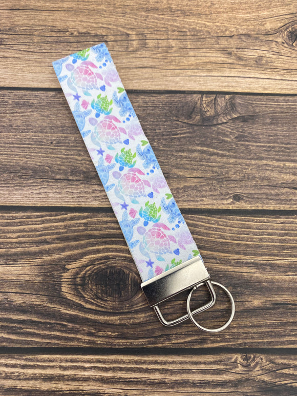 Watercolor Turtles Faux Leather Key Fob