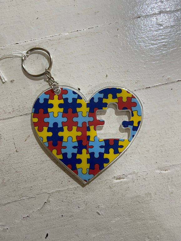 Puzzle Piece Heart Acrylic Keychain