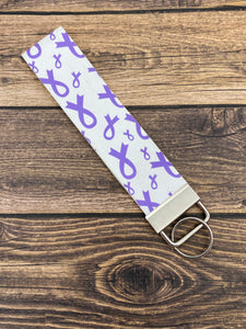Purple Awareness Ribbon Faux Leather Key Fob
