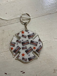Thin Red Line Maltese Cross Acrylic Keychain