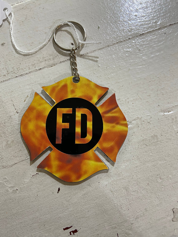 Flames FD Maltese Cross Acrylic Keychain