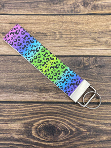 Rainbow Leopard Faux Leather Key Fob