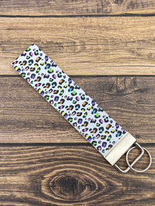 White Rainbow Leopard Key Fob