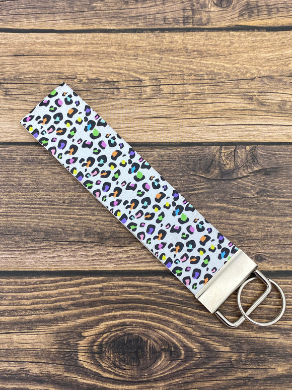 White Rainbow Leopard Key Fob