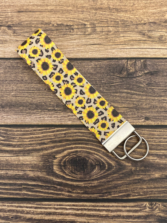Leopard Sunflower Faux Leather Key Fob