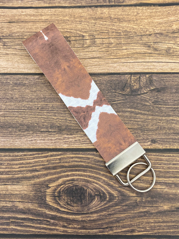 Brown Cow Faux Leather Key Fob