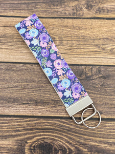 Purple Floral Faux Leather Key Fob