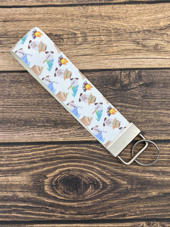 Tent Gnomes Faux Leather Key Fob